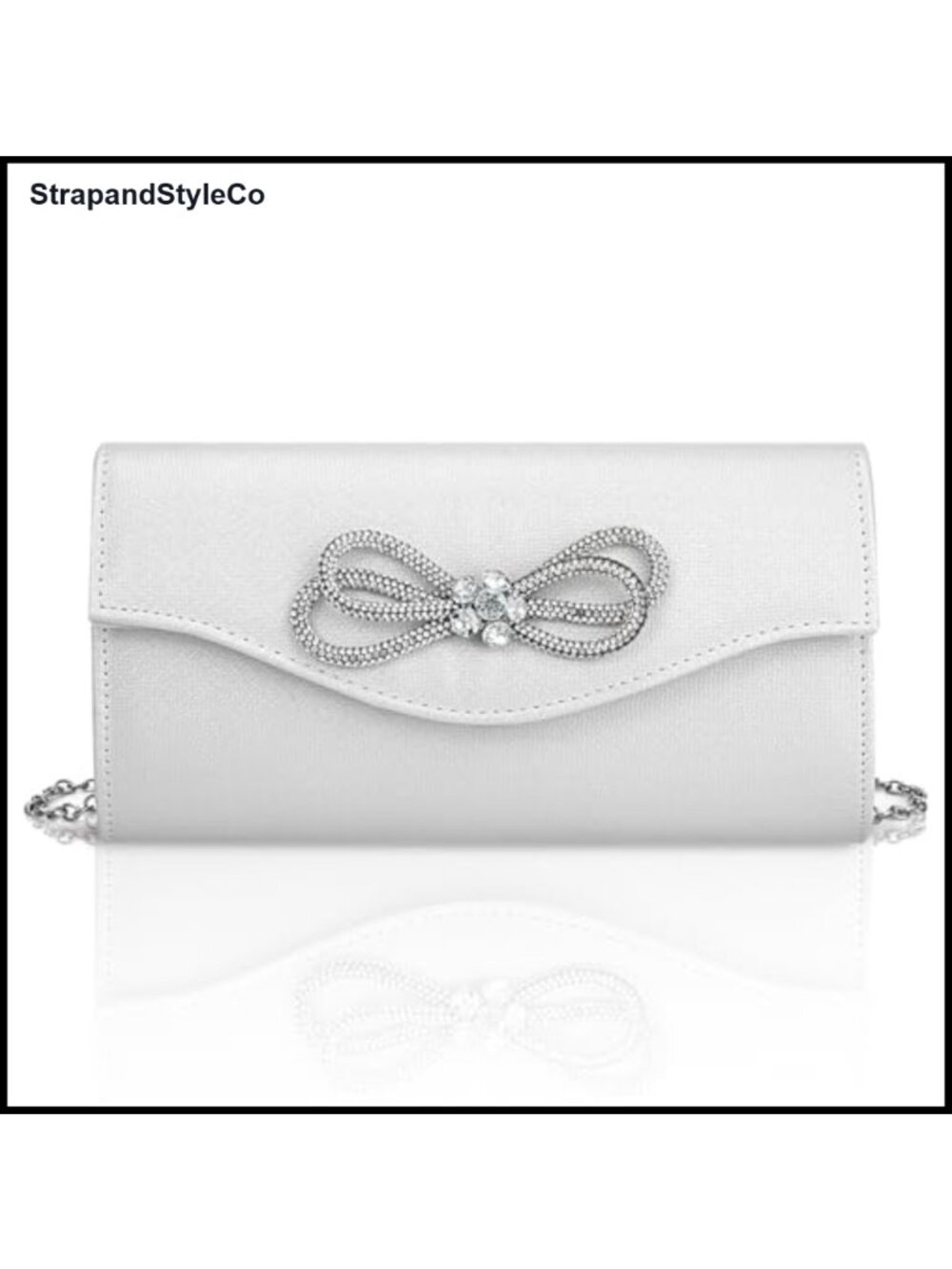 Rhinestone Bow Clutch Purses PU Leather Evening Bag Detachable Chain